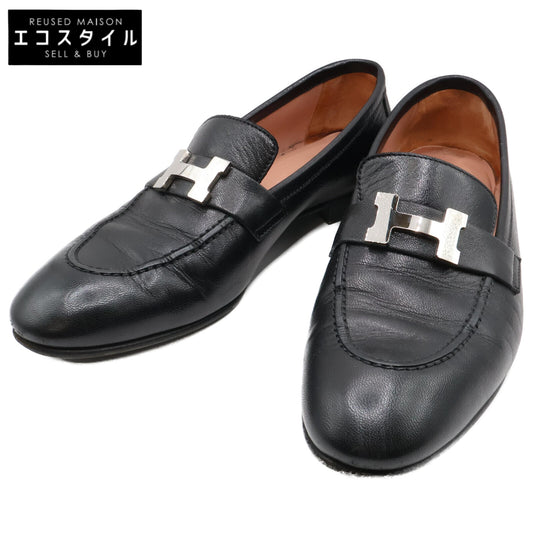 HERMES H201199Z Mocassins Paris Chevre H-Buckle Leather Loafer Shoes