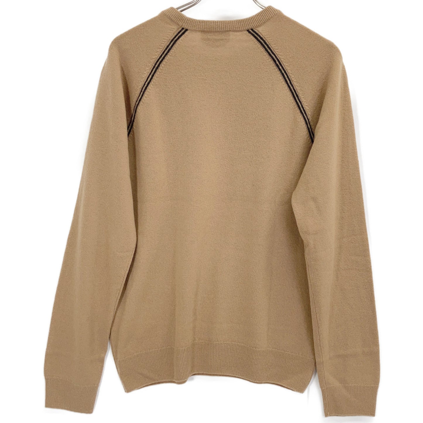 HERMES 02-5747 Beige Virgin Wool x Cashmere Crew Neck Long Sleeve Raglan Knit Pullover Top