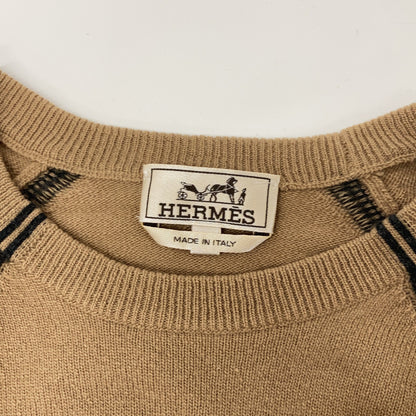 HERMES 02-5747 Beige Virgin Wool x Cashmere Crew Neck Long Sleeve Raglan Knit Pullover Top