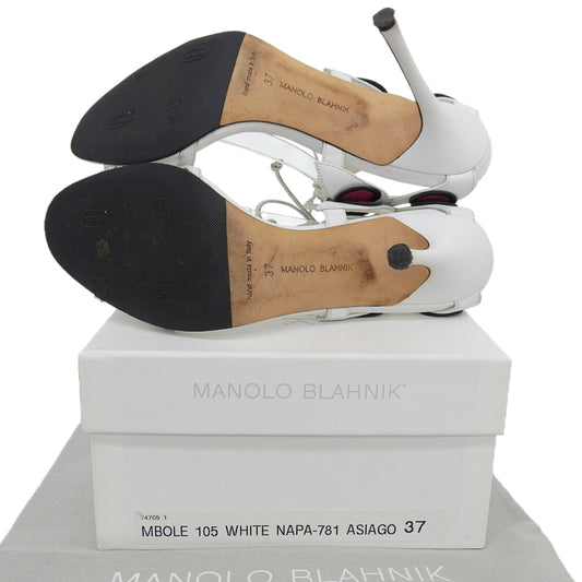 MANOLO BLAHNIK Nappa Leather Dotted Design Ankle Strap Heel Pumps White x Pink 37 MBOLE105 Shoes