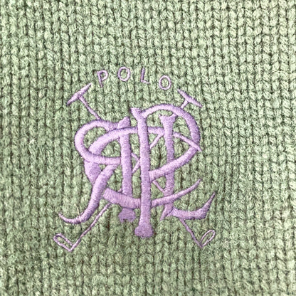 24AW 710941055002 Green Wool x Nylon Logo Embroidered Turtleneck Knit Pullover Top XS Men's