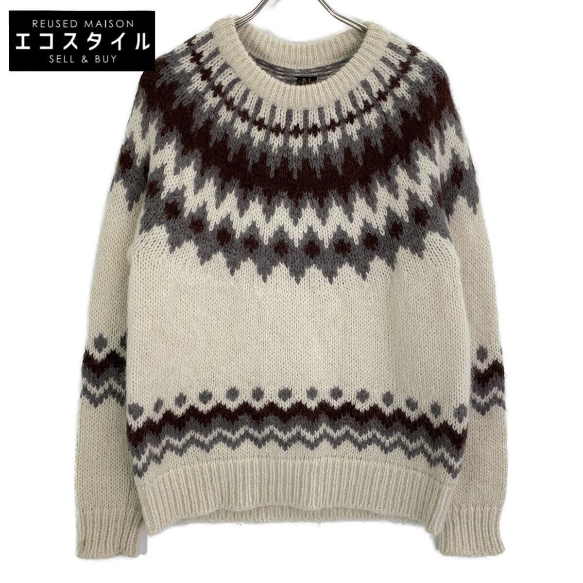 BN-20FM-052 IVORY Wool-blend Crew Neck Nordic Mohair Knit Pullover Top 1 Men's