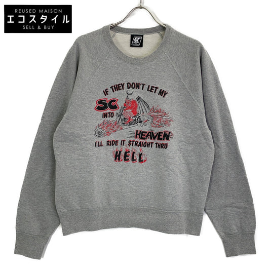 GRAY COTTON DEVIL CREW NECK SWEAT/Devil Print Crew Neck Sweat Pullover Top S Men's
