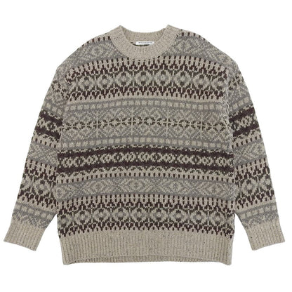 Excellent condition, wool blend, long-sleeve Nordic sweater, top, women's, gray - Women's