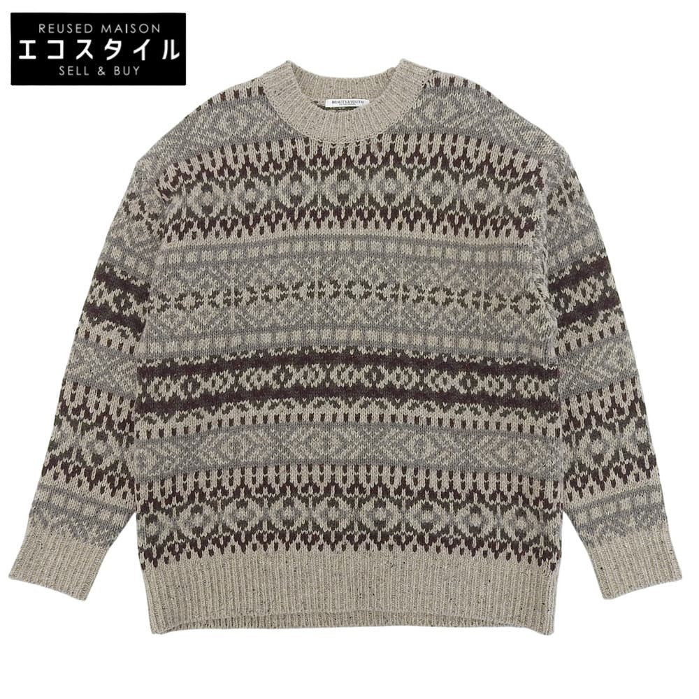 Excellent condition, wool blend, long-sleeve Nordic sweater, top, women's, gray - Women's