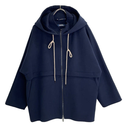 CUCITO AMANO 908102116 Navy Virgin Wool Drawstring W-ZIP Hooded Coat Jacket 36 Women's