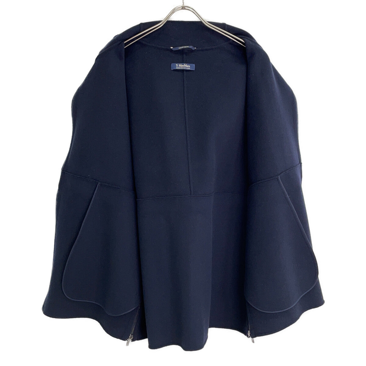 CUCITO AMANO 908102116 Navy Virgin Wool Drawstring W-ZIP Hooded Coat Jacket 36 Women's