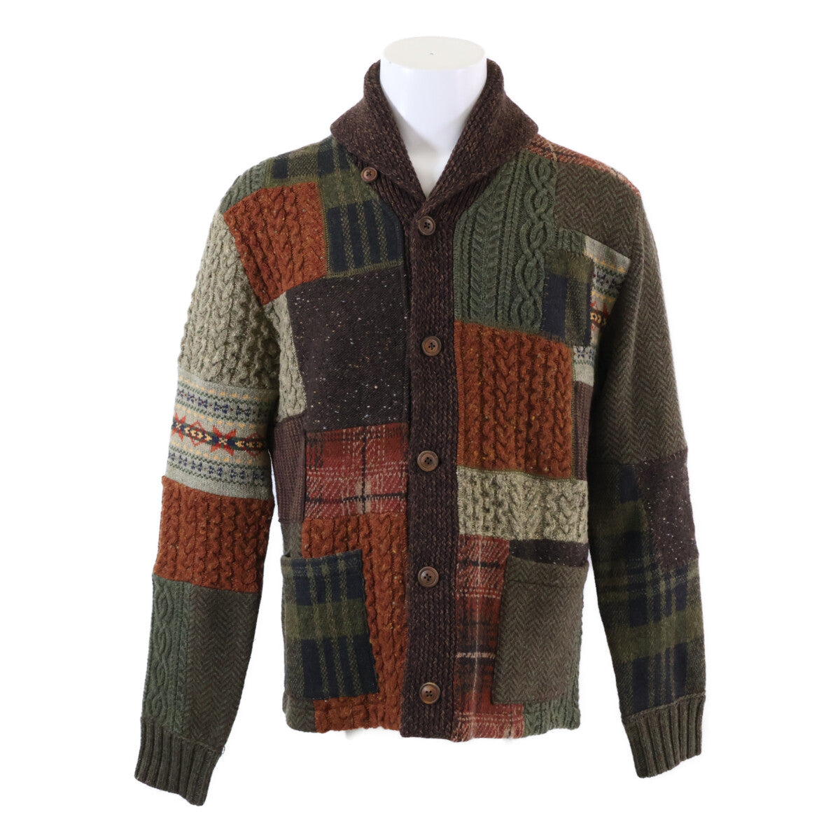 [Excellent Condition/Domestic Authentic] 782799908001 Wool Blend Shawl Collar Patchwork Knit Cardigan/Tops M Men's