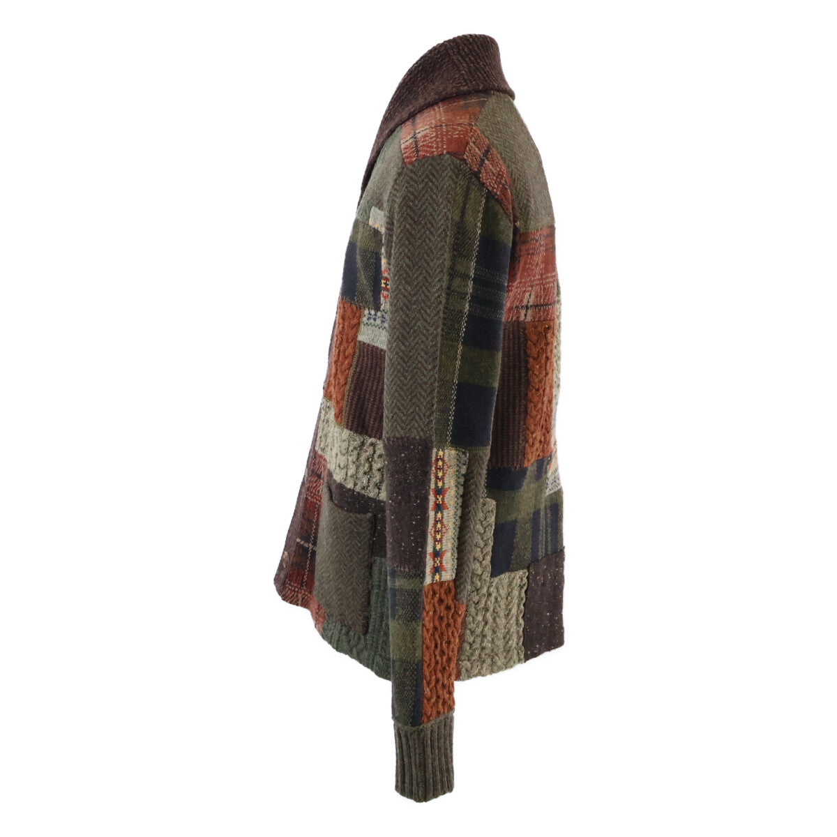 [Excellent Condition/Domestic Authentic] 782799908001 Wool Blend Shawl Collar Patchwork Knit Cardigan/Tops M Men's