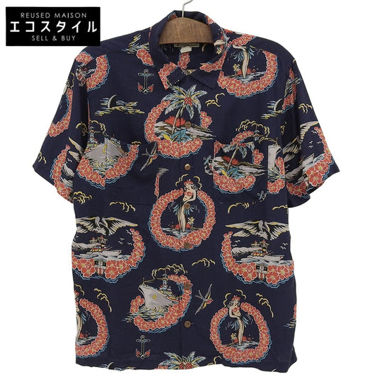 RRL Rayon Coconut Button Tropical Print Camp Shirt Hawaiian Shirt Men's Navy L 782686654001 Tops