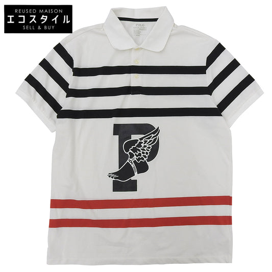 【SALE】 POLO RALPH LAUREN ポロ ラルフローレン 美品 コットン P-Wing フットボーダー ポロシャツ トップス メンズ 白×黒×赤 L 710737961001 トップス