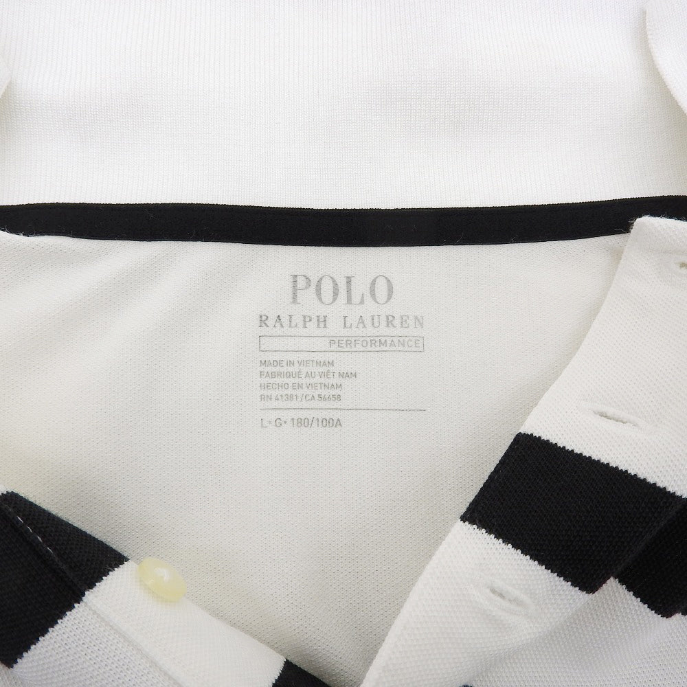 SALE POLO RALPH LAUREN Excellent Condition Cotton P-Wing Foot-Stripe Polo Shirt Men's White×Black×Red L 710737961001