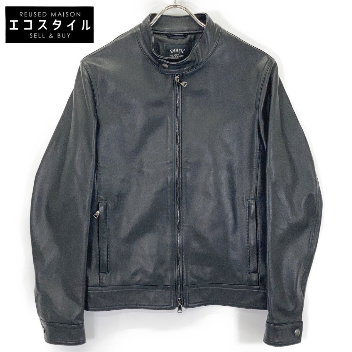 Black Lambskin JURI Single Rider's Jacket 46 Men's