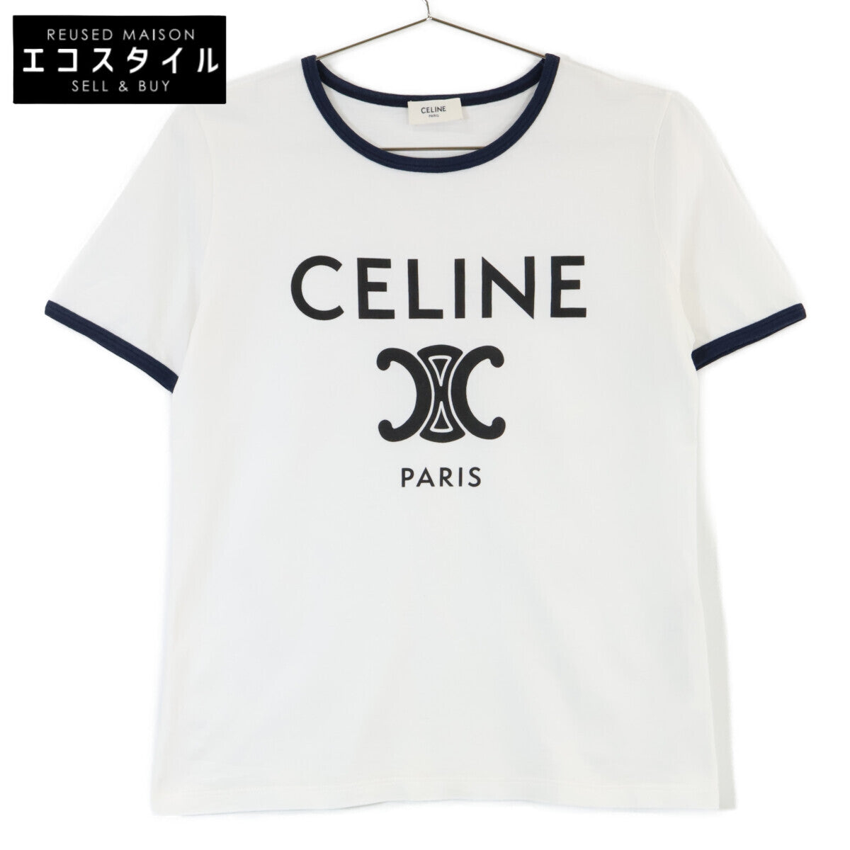 CELINE セリーヌ 2X872671Q オフホワイト×ブラック×ネイビー コットン トリオンフプリント CELINE PARIS Tシャツ トップス