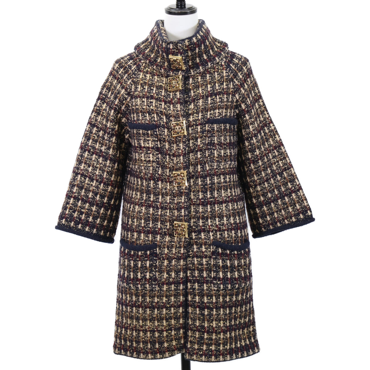 CHANEL Excellent Condition P41671K03112 Gray Metal Buttons Wool×Cashmere Knit Coat