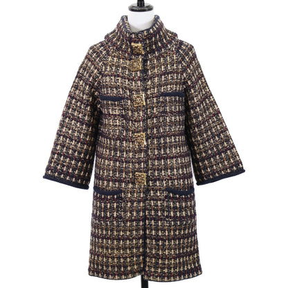 CHANEL Excellent Condition P41671K03112 Gray Metal Buttons Wool×Cashmere Knit Coat