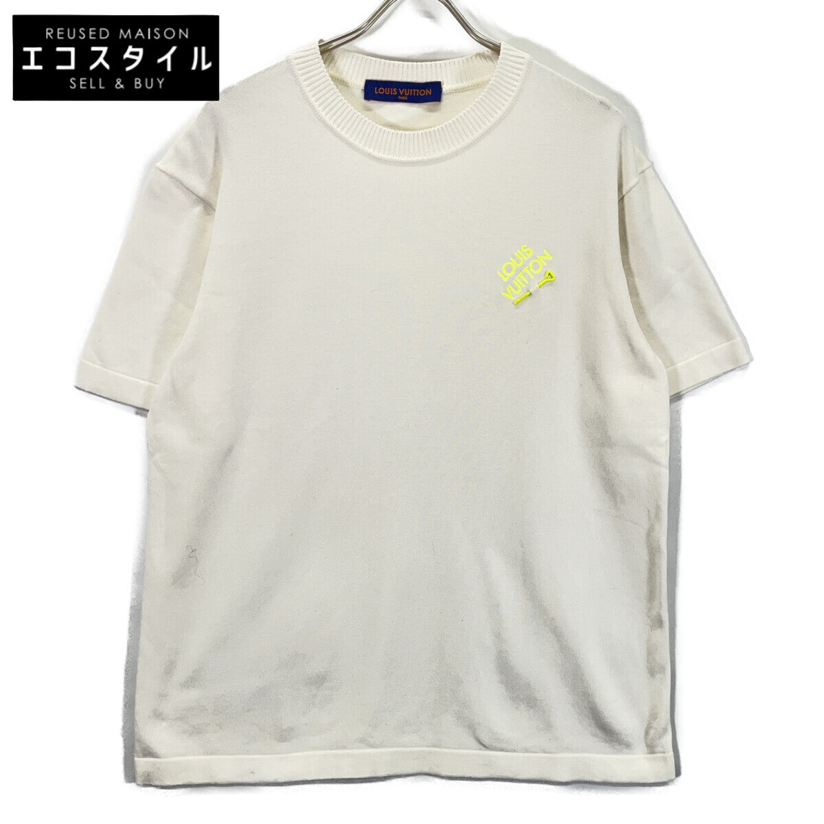 LOUIS VUITTON White Hook Detail Signature Short-Sleeve Knit Top