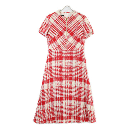 ESCADA エスカーダ 5031620 レッド×ホワイト ハーフジップツイードショートスリーブワンピース ワンピース