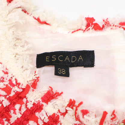 ESCADA エスカーダ 5031620 レッド×ホワイト ハーフジップツイードショートスリーブワンピース ワンピース