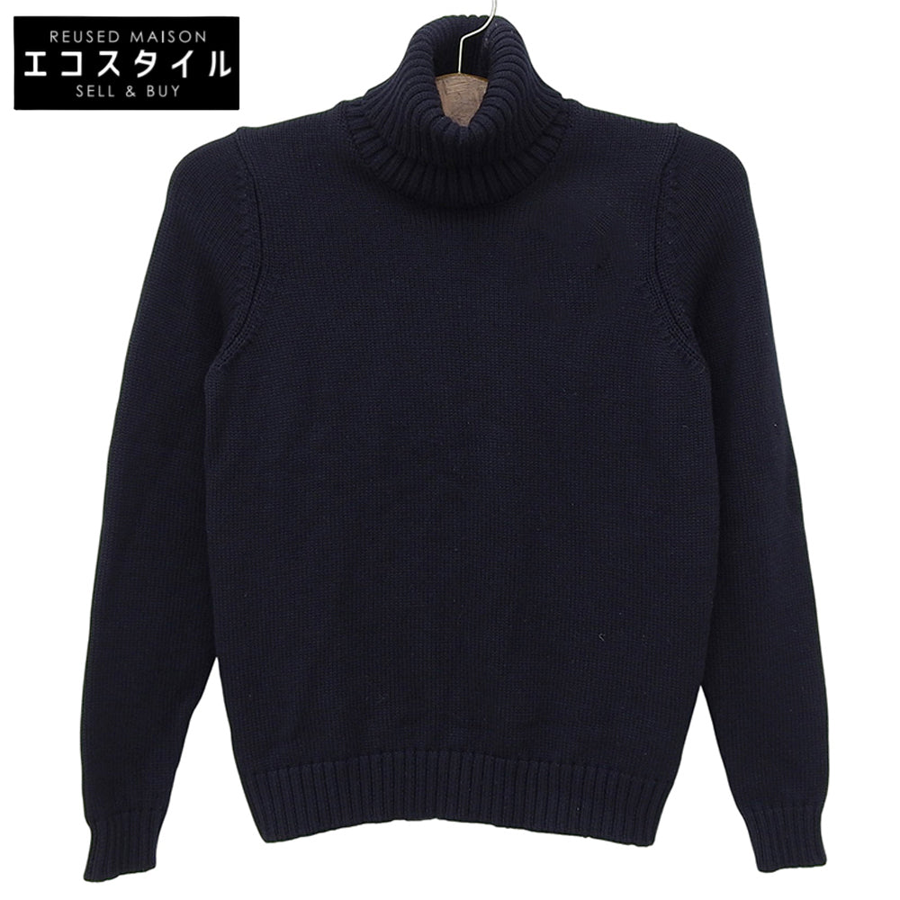 100% Wool Turtleneck Knit Top for Men - Dark Navy, Size 44