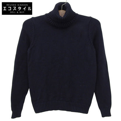 100% Wool Turtleneck Knit Top for Men - Dark Navy, Size 44