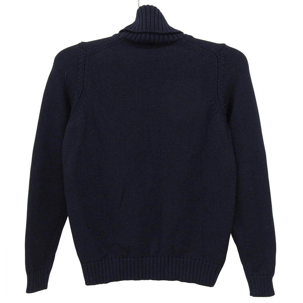 100% Wool Turtleneck Knit Top for Men - Dark Navy, Size 44