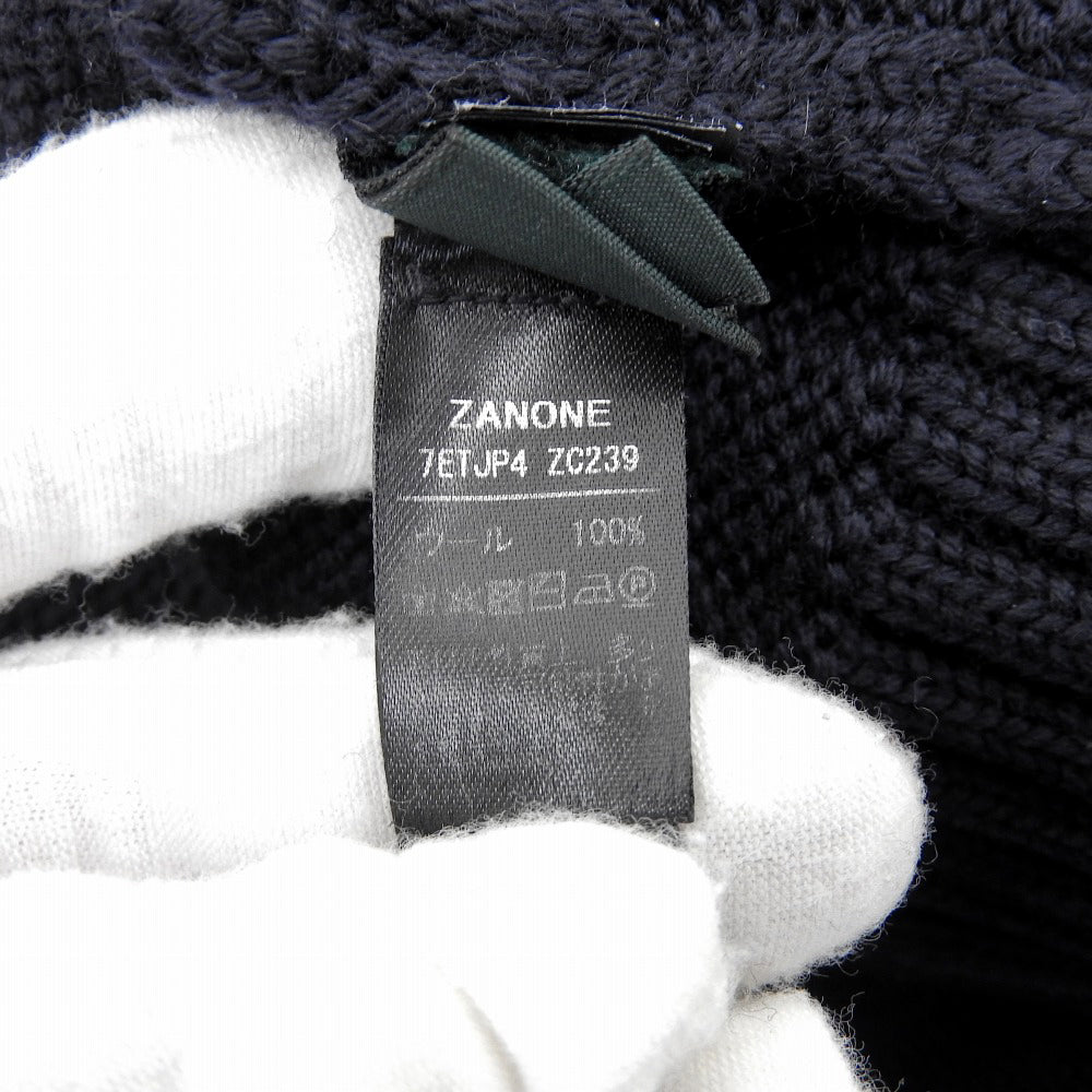 100% Wool Turtleneck Knit Top for Men - Dark Navy, Size 44