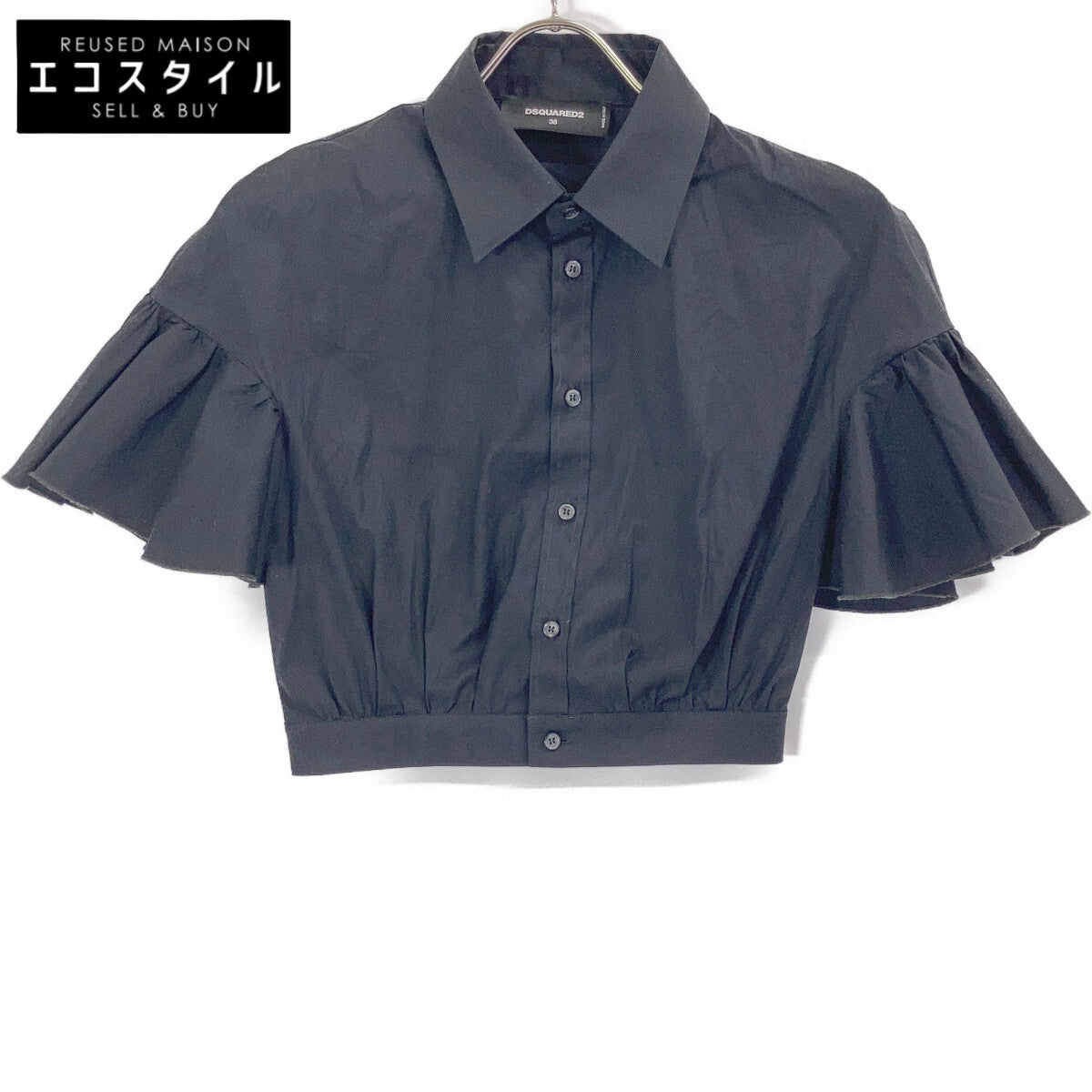 DSQUARED2 ディース夸德 23年款 S75DL0830 黑色 喇叭袖 短袖衬衫 上衣
