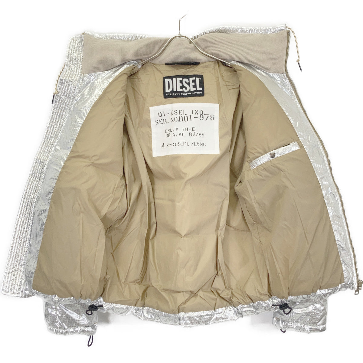 DIESEL ディーゼル A03145 シルバー 襟切り替え ジップアップナイロンダウンジャケット ジャケット
