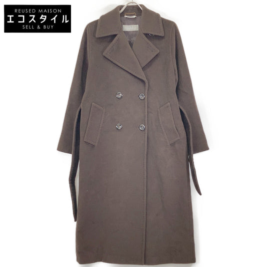 Max Mara 1600015 Brown 100% Wool Belted Semi-Double Long Coat