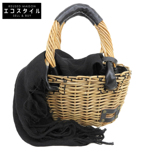 ebagos エバゴス 新品同様 紅藤 レザー かごバッグ ハンドバッグ レディース ベージュ×ブラック 21SS ハンドバッグ