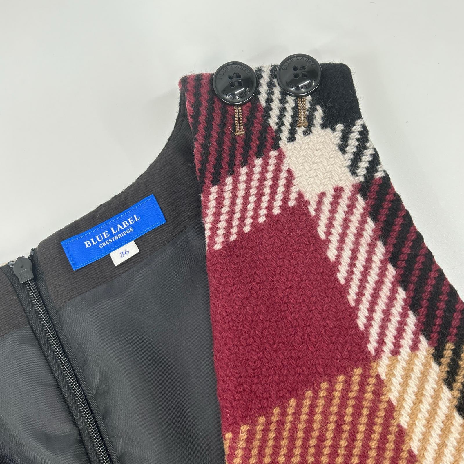 BLUE LABEL CRESTBRIDGE ブルーレーベルクレストブリッジ ボルドー クレストブリッジチェック ロービングツイードジャンパードレス ワンピース