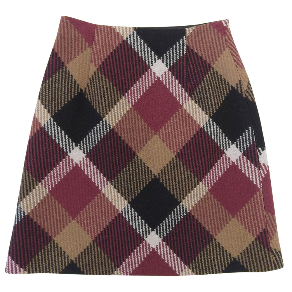BLUE LABEL CRESTBRIDGE ブルーレーベルクレストブリッジ 美品 クレストブリッジチェック ロービングツイード 台形スカート ボルドー 36 スカート