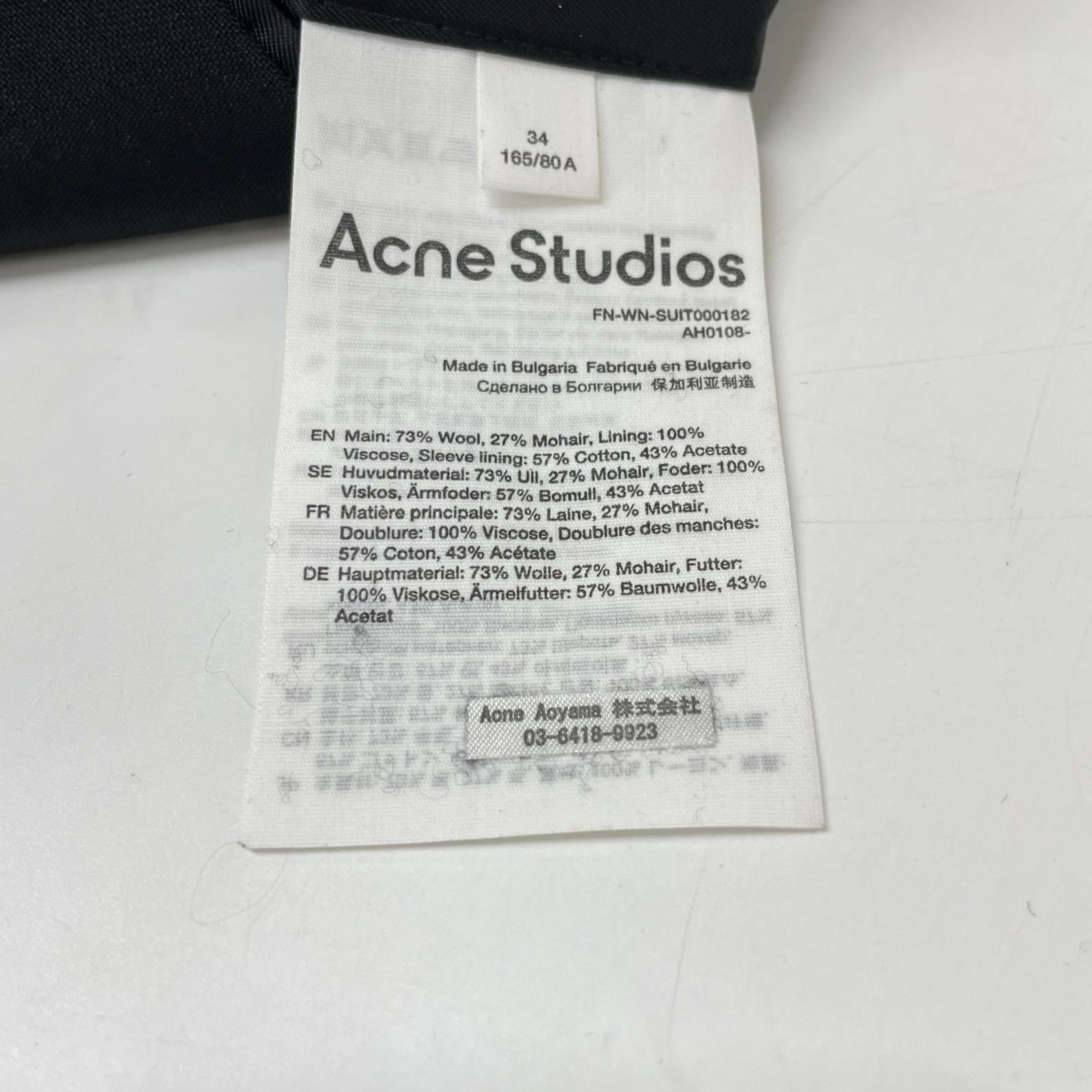 ACNE STUDIOS 盟可睐 FN-WN-SUIT000182 黑色 戗驳领双排扣西装夹克