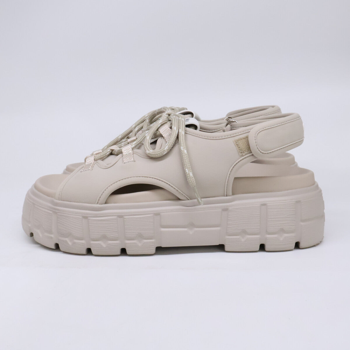 MIUMIU 缪缪 精品 25SS 5X418E 浅米色 EVA鞋底 系带 厚底氯丁橡胶凉鞋