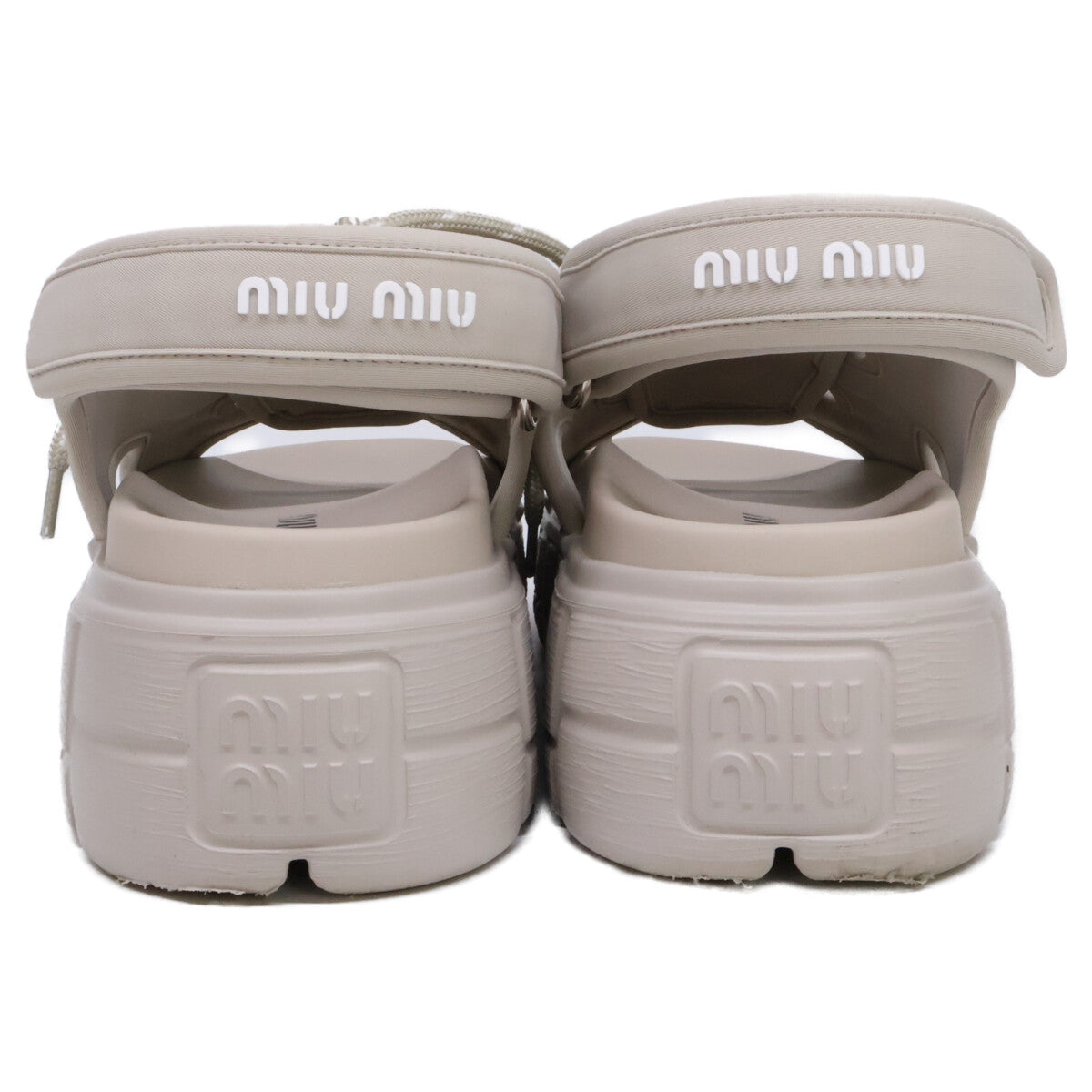 MIUMIU 缪缪 精品 25SS 5X418E 浅米色 EVA鞋底 系带 厚底氯丁橡胶凉鞋