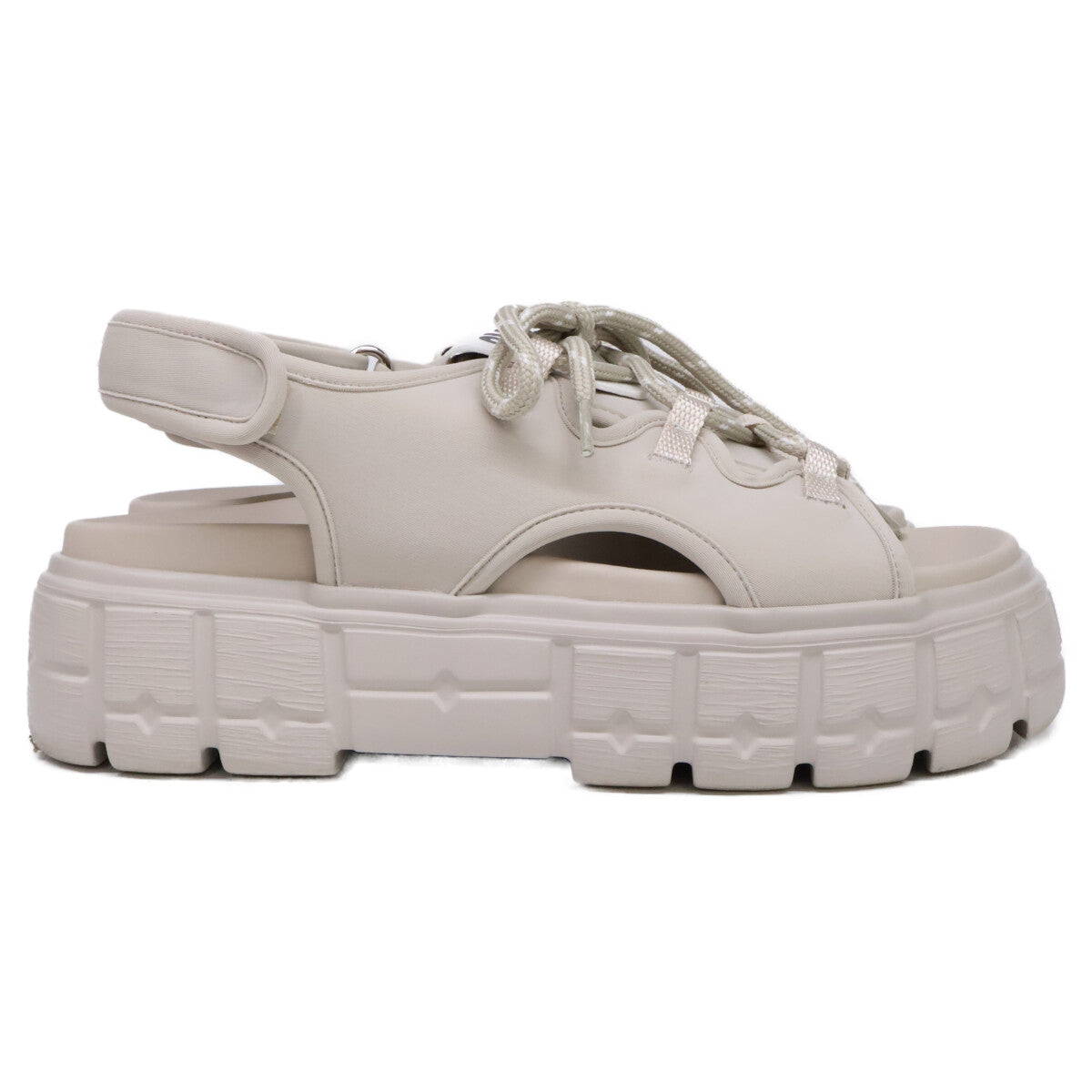 MIUMIU 缪缪 精品 25SS 5X418E 浅米色 EVA鞋底 系带 厚底氯丁橡胶凉鞋