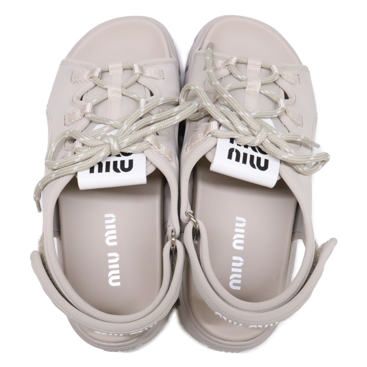 MIUMIU 缪缪 精品 25SS 5X418E 浅米色 EVA鞋底 系带 厚底氯丁橡胶凉鞋
