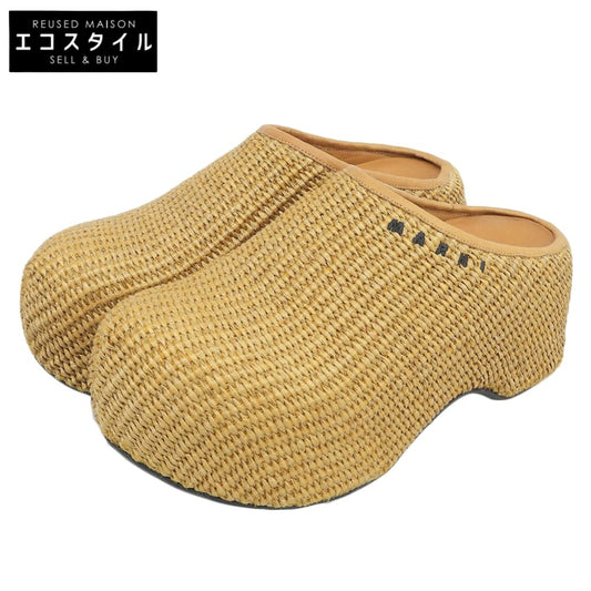 MARNI マルニ 美品 ラフィアファブリック プラットフォーム クロッグサボサンダル シューズ レディース ベージュ 36 SBMS009704 25AW シューズ 36
