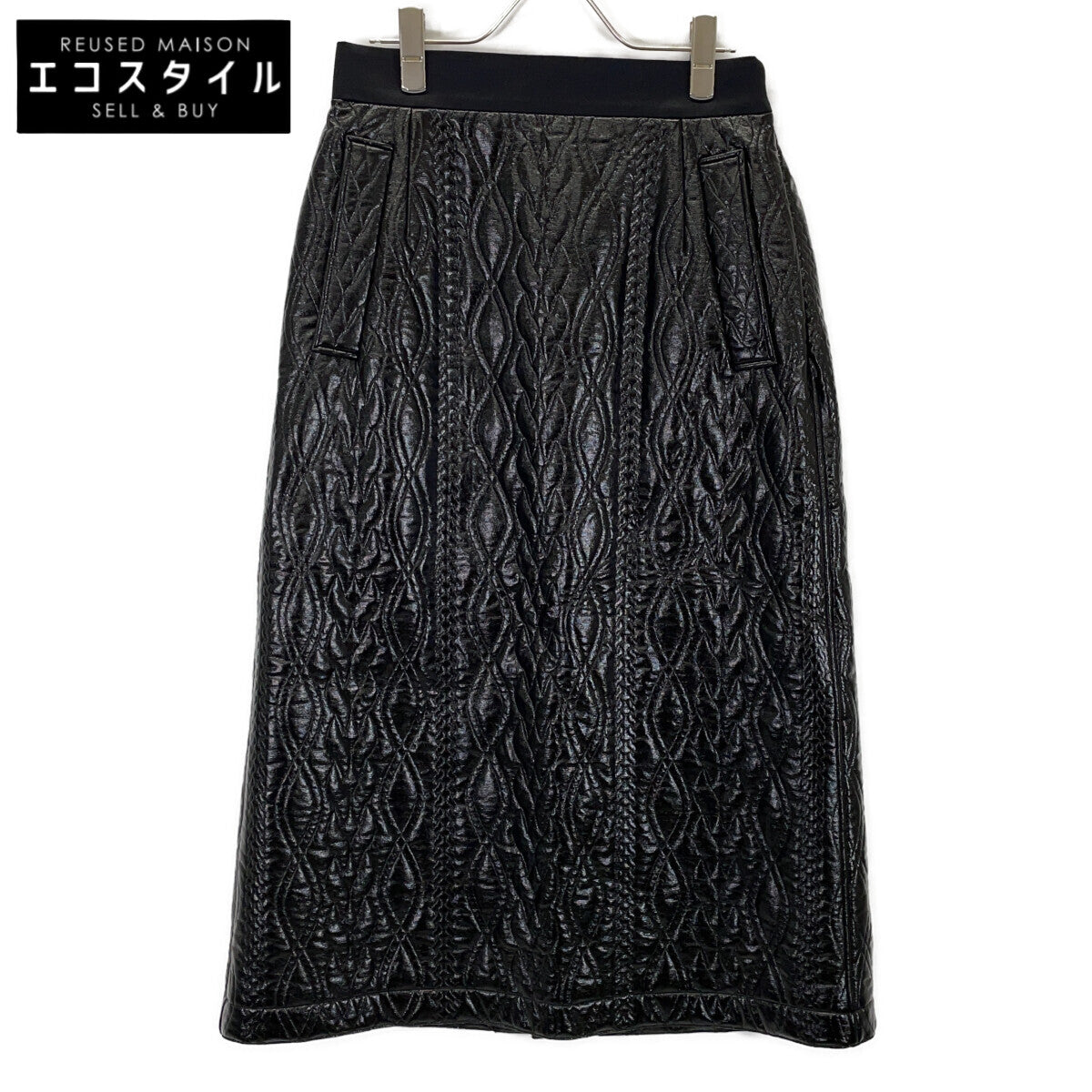 ADORE 25AW 531-5220141 Black Faux Leather Coated Jersey Flare Skirt