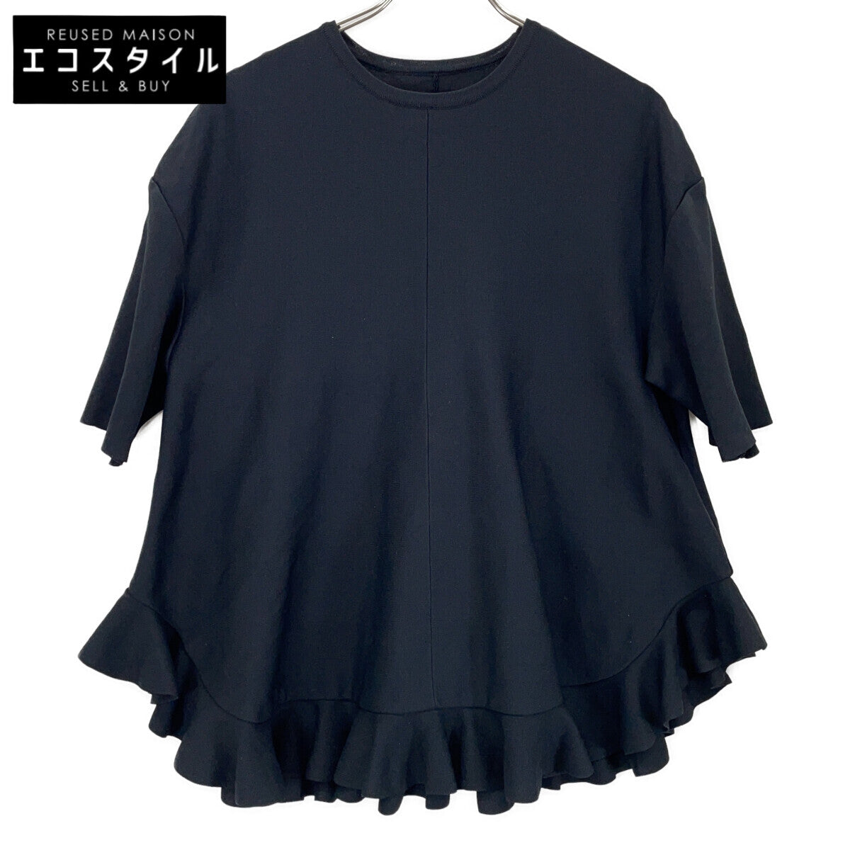 ADORE 25SS 531-5170320 Black Acetate x Nylon Ruffle Hem Knit Top