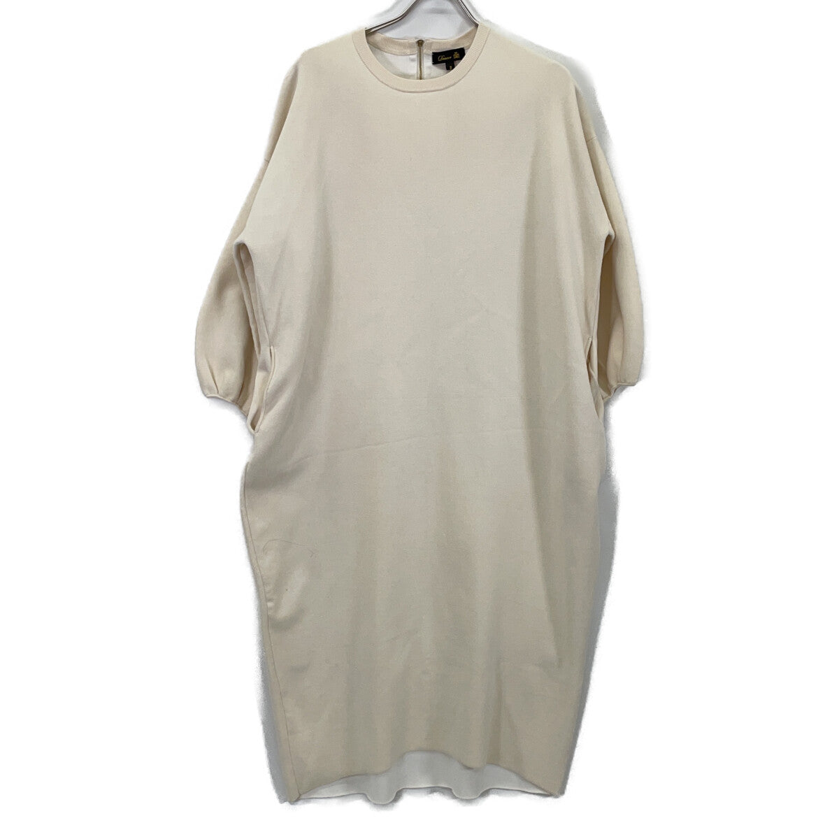DRAWER 6526-199-1483 Ivory Wool-Silk Blend Back Zip Knit Dress