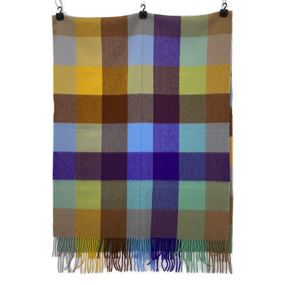 [Excellent Condition/Domestic Authentic] 1110231 Block Check 100% Cashmere Fringed Large Stole for Women