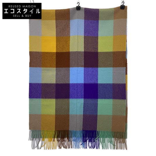[Excellent Condition/Domestic Authentic] 1110231 Block Check 100% Cashmere Fringed Large Stole for Women