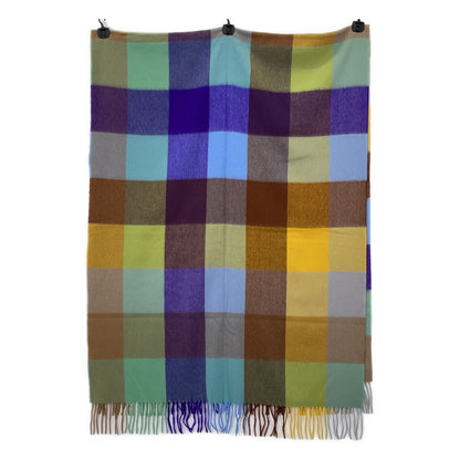[Excellent Condition/Domestic Authentic] 1110231 Block Check 100% Cashmere Fringed Large Stole for Women