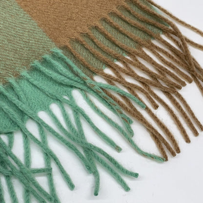 [Excellent Condition/Domestic Authentic] 1110231 Block Check 100% Cashmere Fringed Large Stole for Women