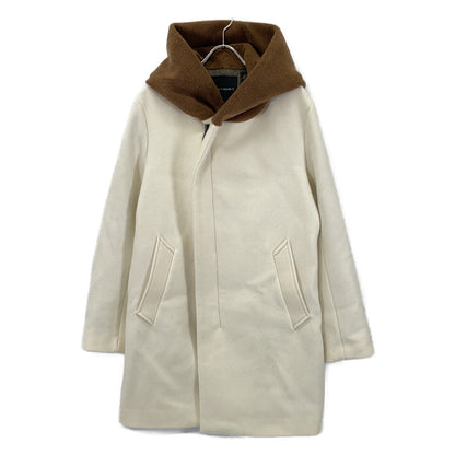 1piu1uguale3 ウノピゥウノウグァーレトレ MRC157-WOL157 ﾍﾞｰｼﾞｭ×ｷｬﾒﾙ WRAP HOODED ｳｰﾙﾎﾞｱﾌｰﾄﾞ切替ｺｰﾄ コート V