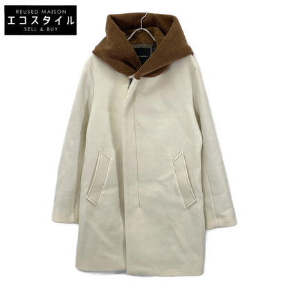 1piu1uguale3 ウノピゥウノウグァーレトレ MRC157-WOL157 ﾍﾞｰｼﾞｭ×ｷｬﾒﾙ WRAP HOODED ｳｰﾙﾎﾞｱﾌｰﾄﾞ切替ｺｰﾄ コート V