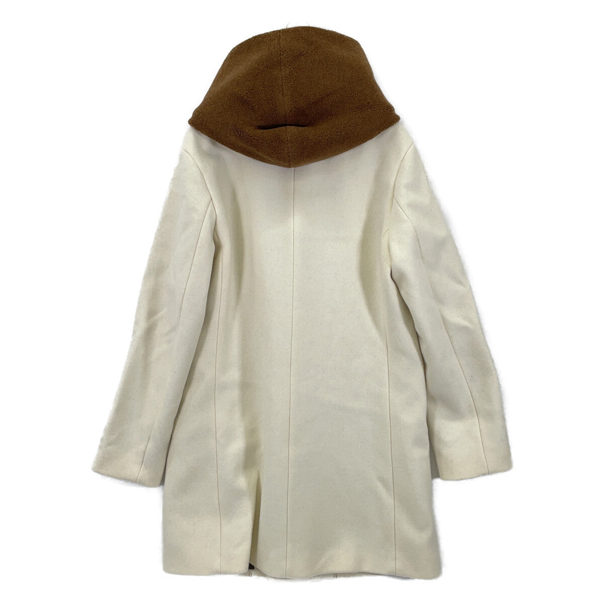 1piu1uguale3 ウノピゥウノウグァーレトレ MRC157-WOL157 ﾍﾞｰｼﾞｭ×ｷｬﾒﾙ WRAP HOODED ｳｰﾙﾎﾞｱﾌｰﾄﾞ切替ｺｰﾄ コート V