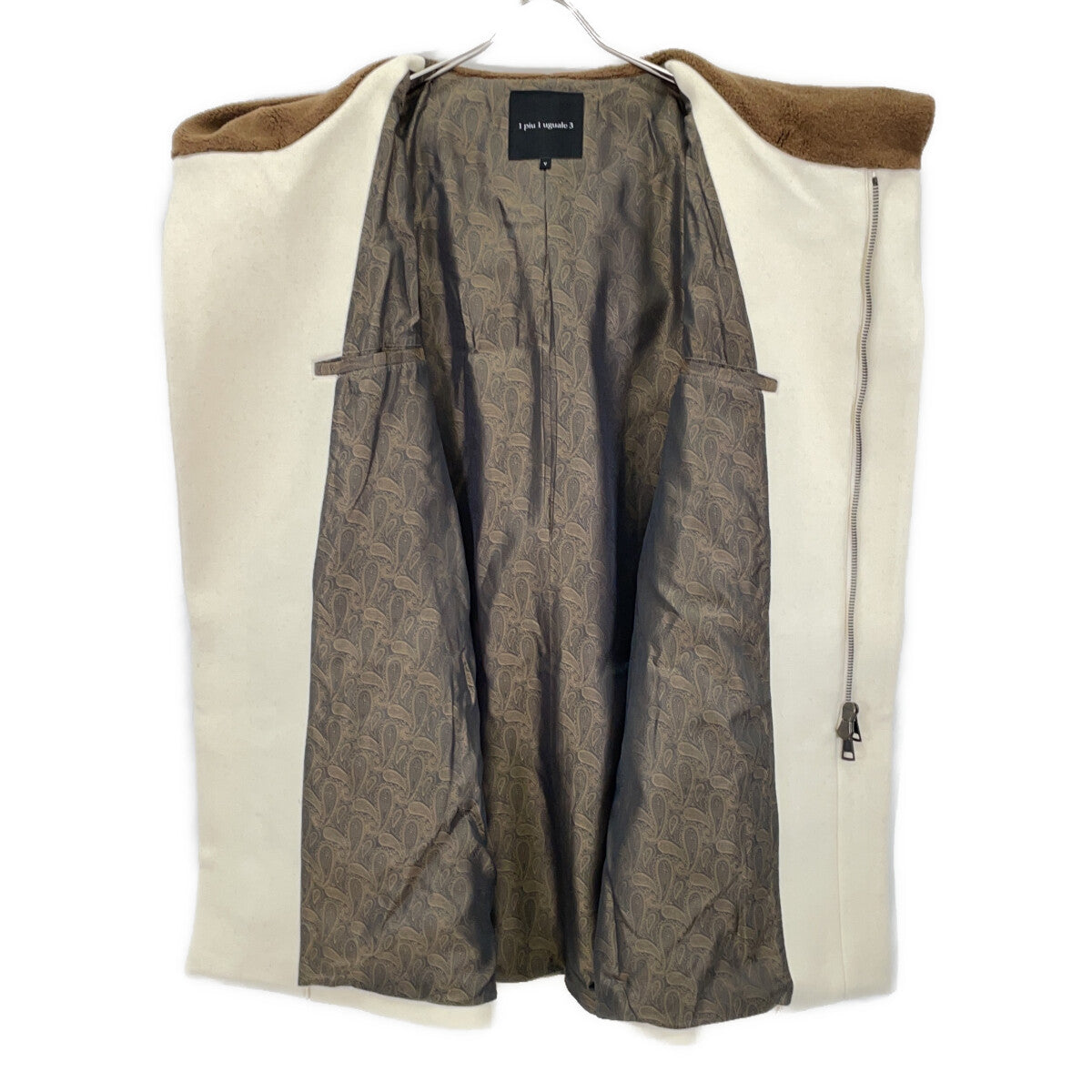 1piu1uguale3 ウノピゥウノウグァーレトレ MRC157-WOL157 ﾍﾞｰｼﾞｭ×ｷｬﾒﾙ WRAP HOODED ｳｰﾙﾎﾞｱﾌｰﾄﾞ切替ｺｰﾄ コート V